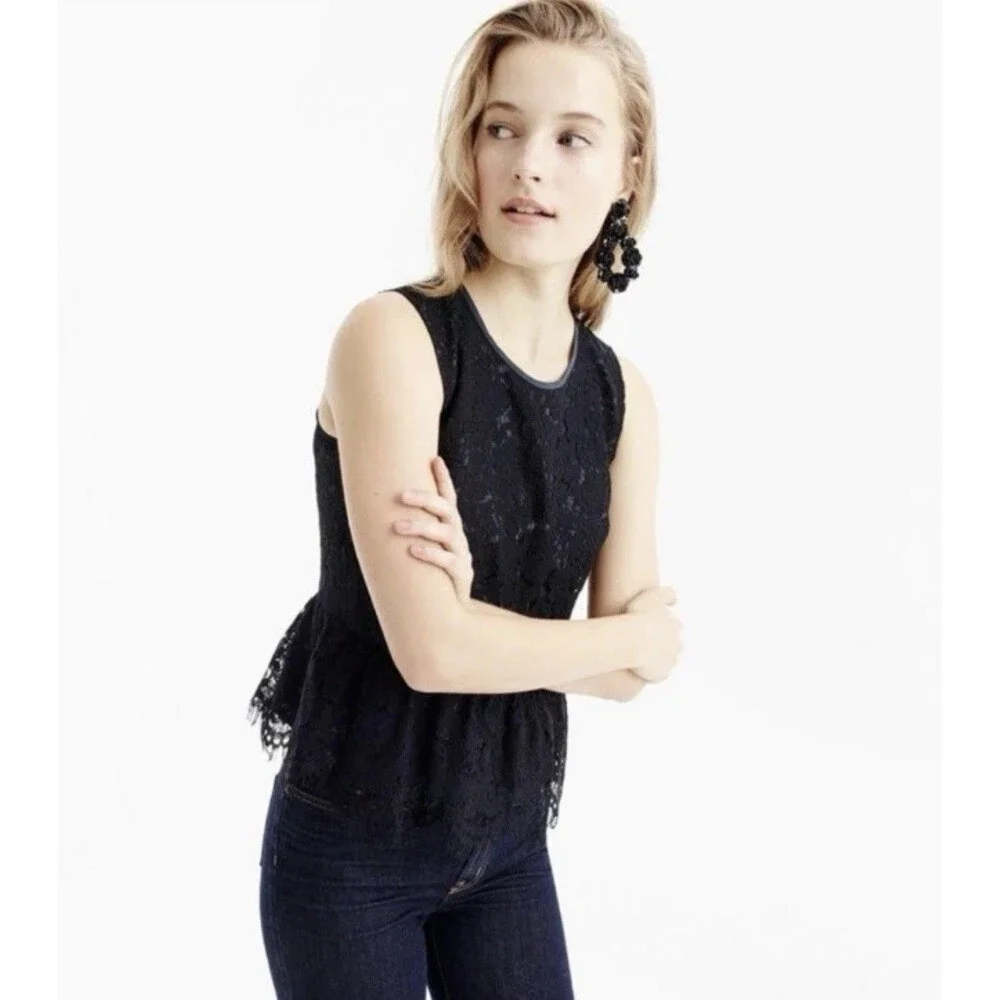 NWT J. Crew Black Lace Sleeveless Peplum Top Chic Blouse Women’s Size 8 NEW $88